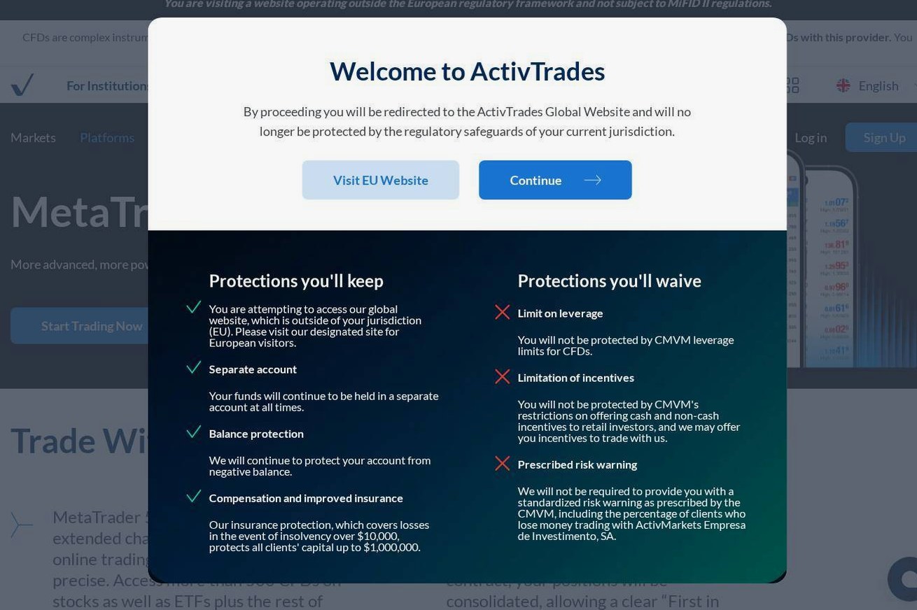 The platform page on the ActivTrades website