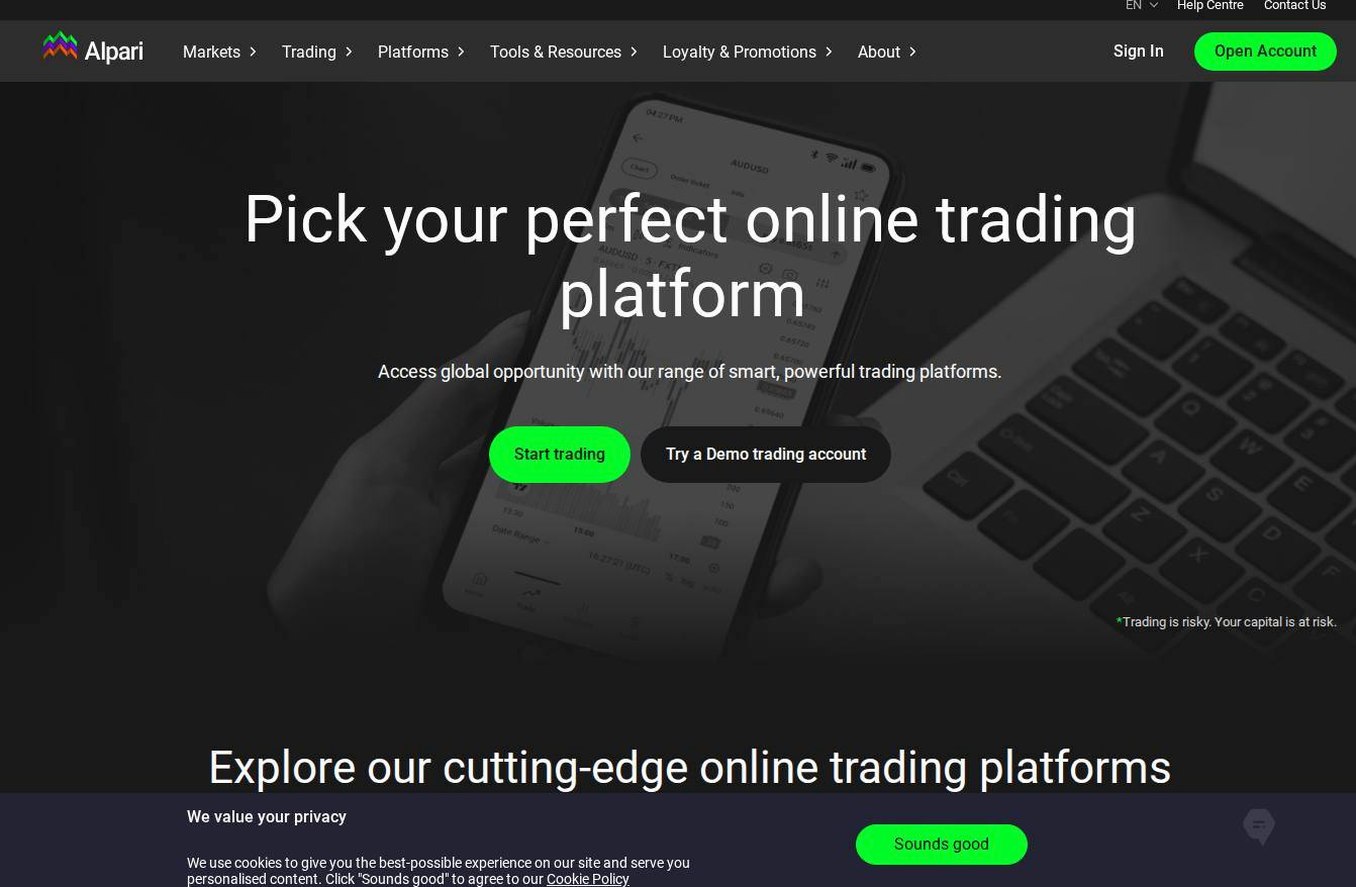 The platform page on the Alpari website