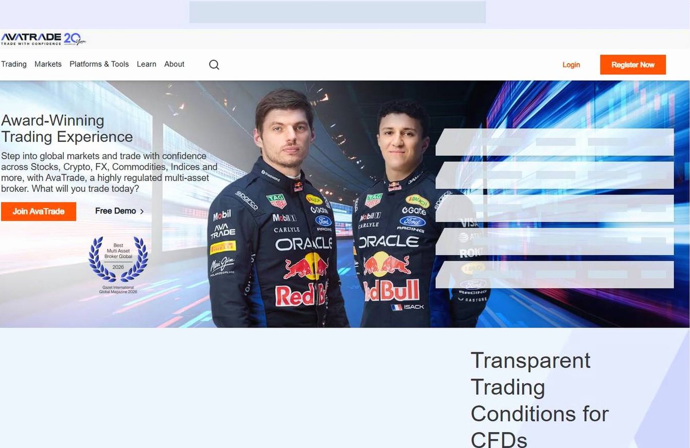 Screenshot of the AvaTrade website