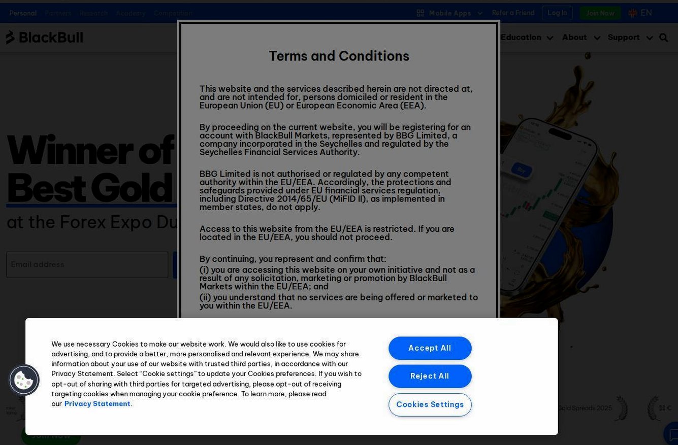 Screenshot of the BlackBull Markets website