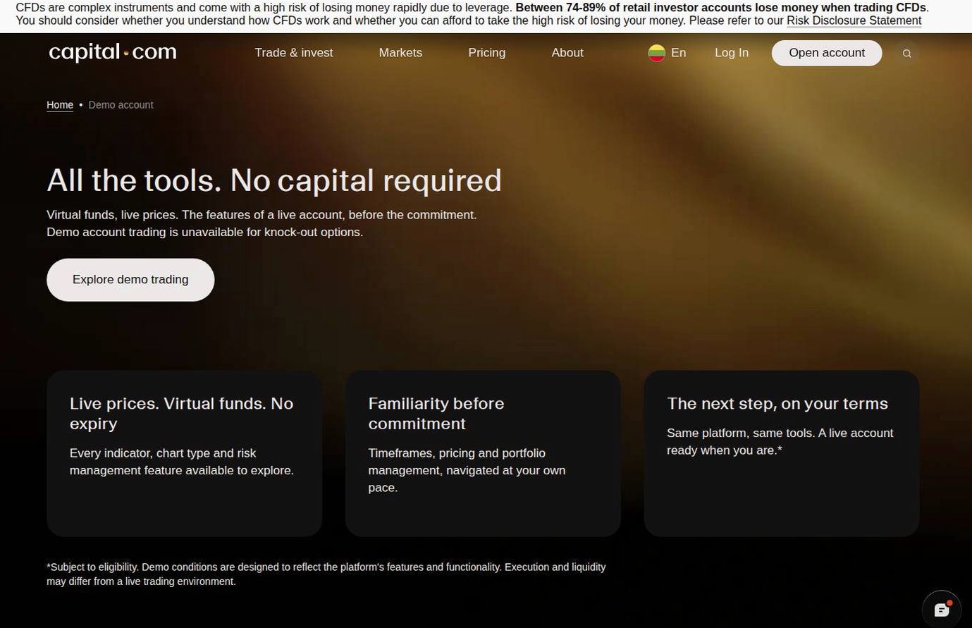 The platform page on the Capital.com website