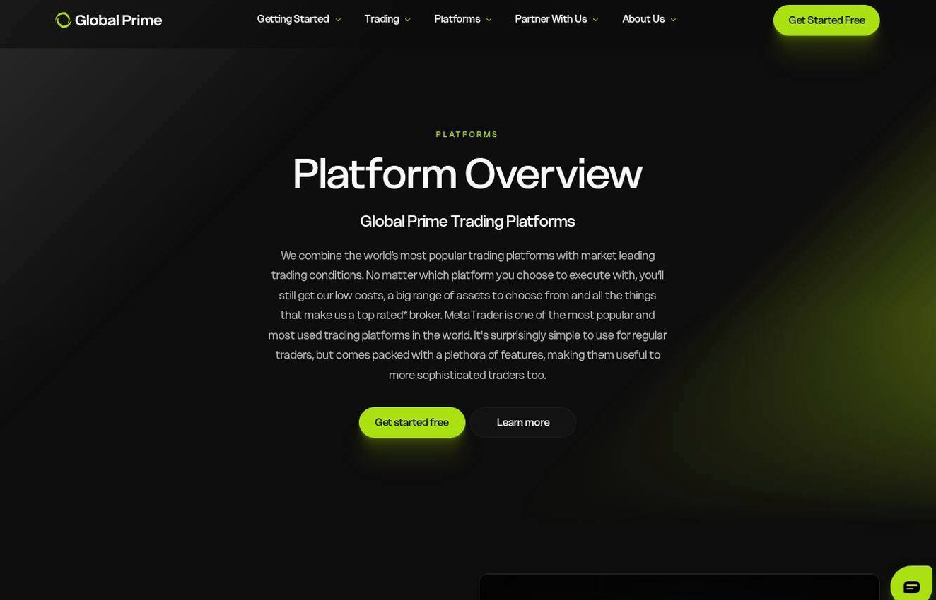 The platform page on the Global Prime website
