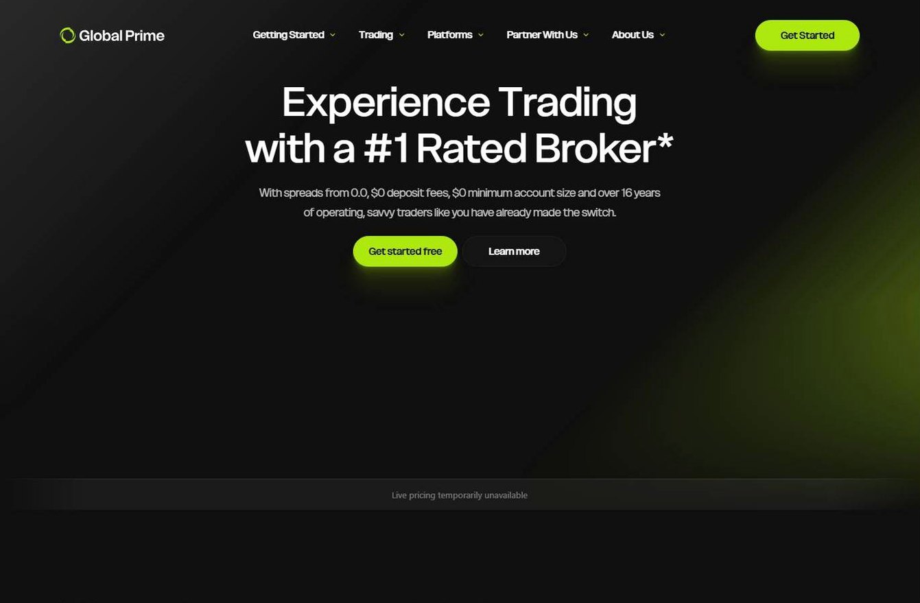 Screenshot of the Global Prime website