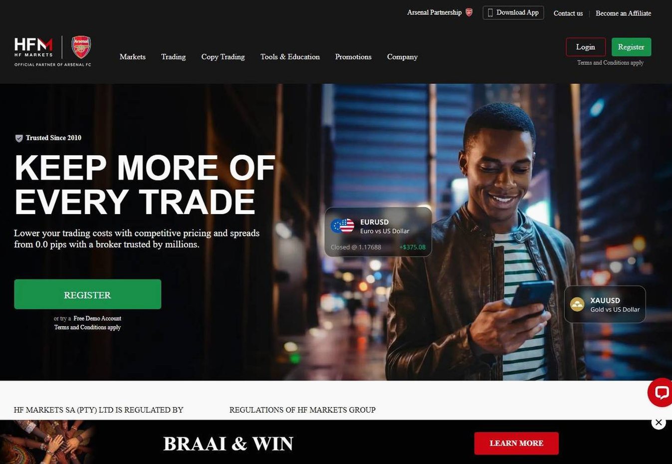 Screenshot of the HFM website