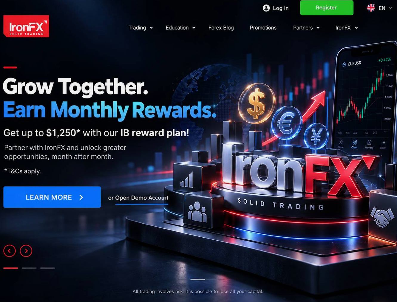 Screenshot of the IronFX website