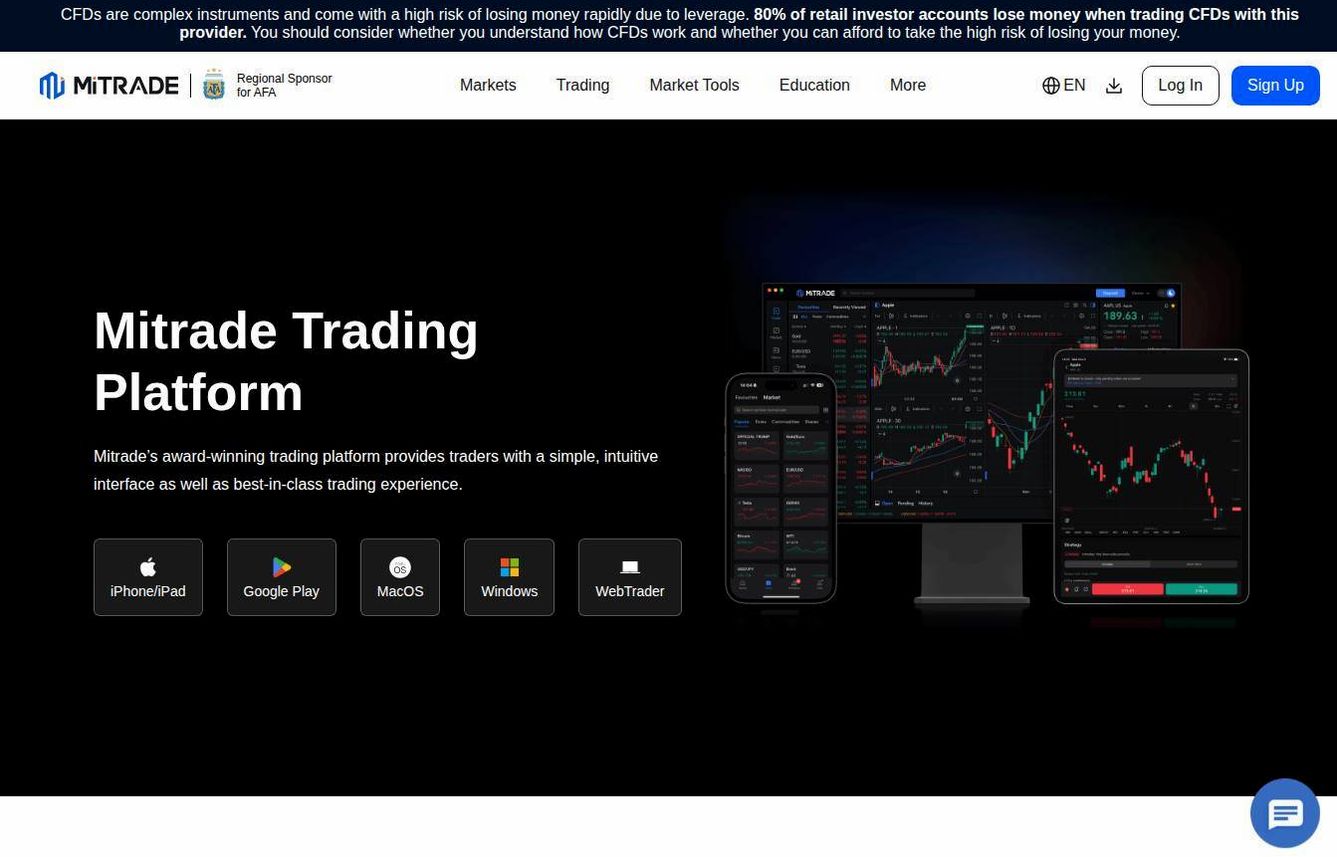 The platform page on the Mitrade website