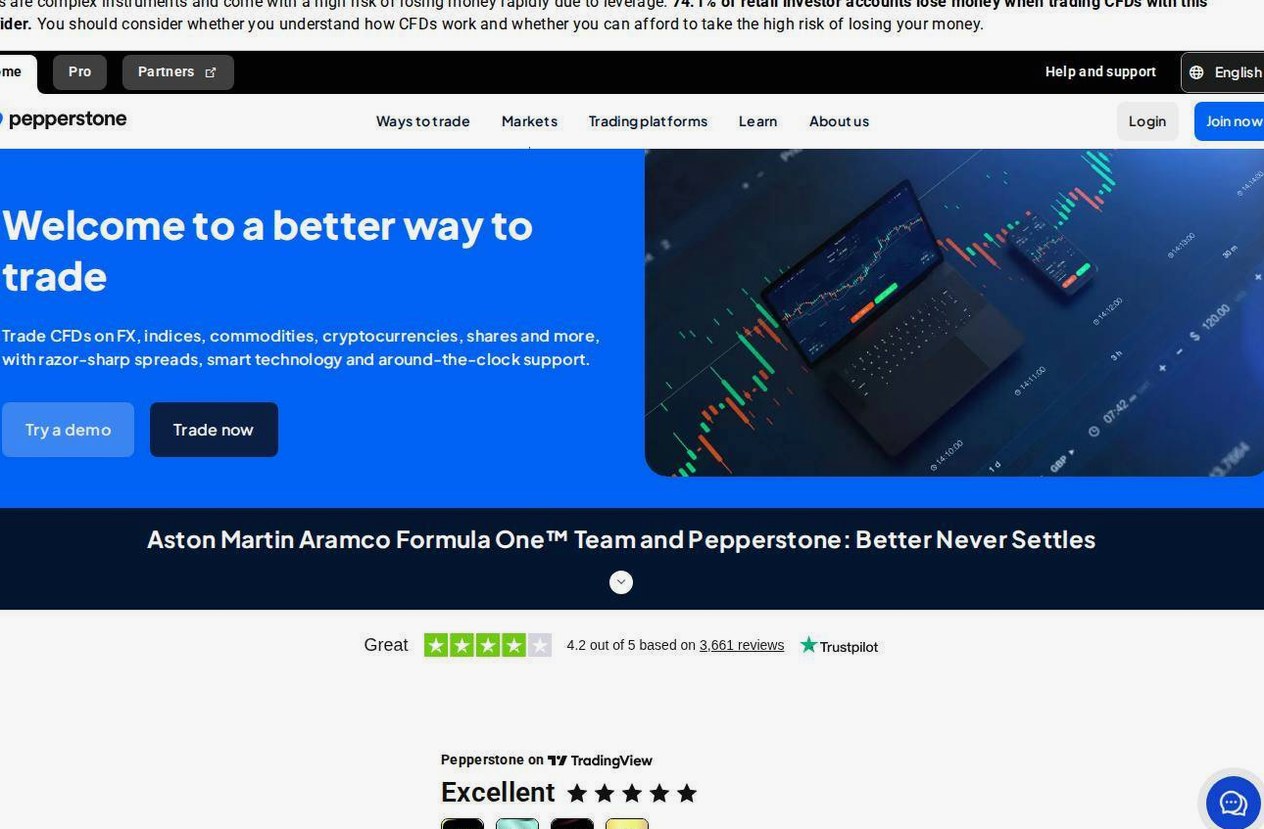 Screenshot of the Pepperstone website
