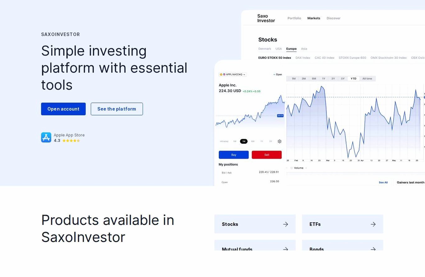 The platform page on the Saxo Bank website
