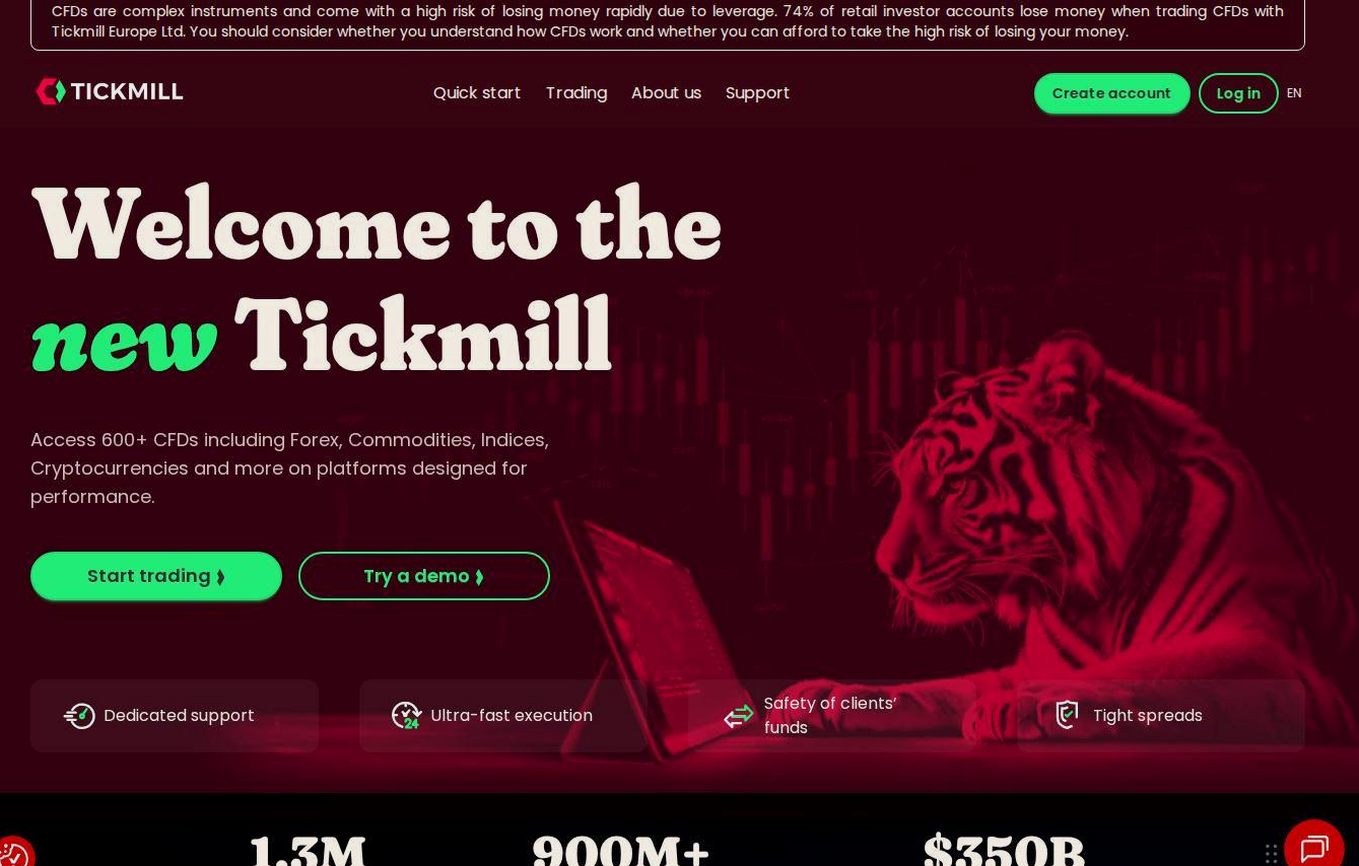 Screenshot of the Tickmill website
