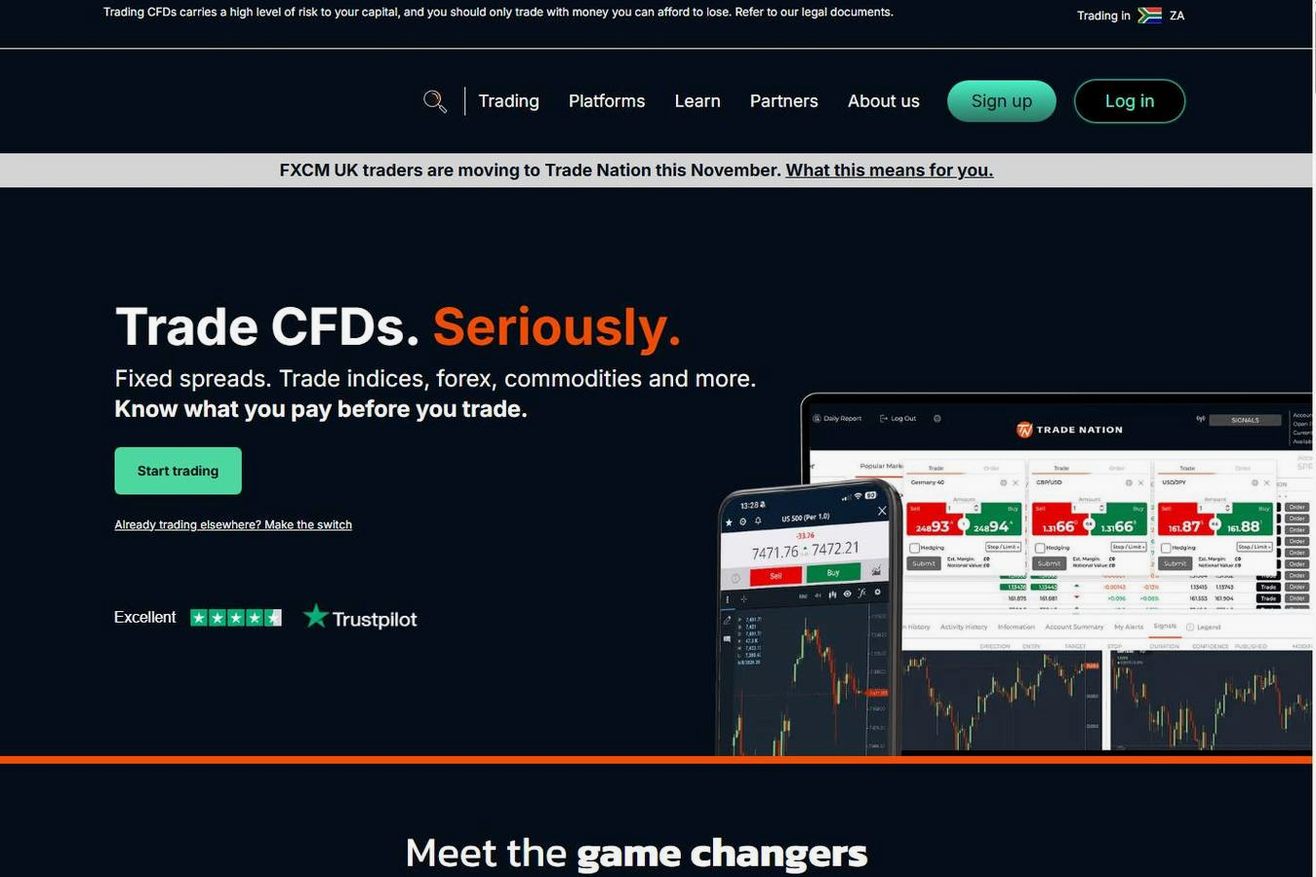 Screenshot of the Trade Nation website