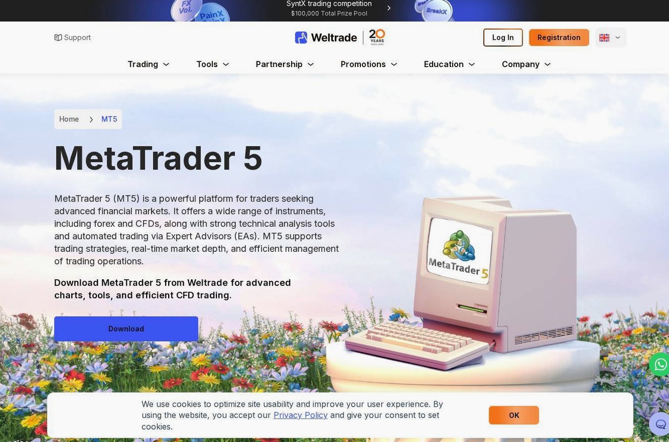 The platform page on the Weltrade website