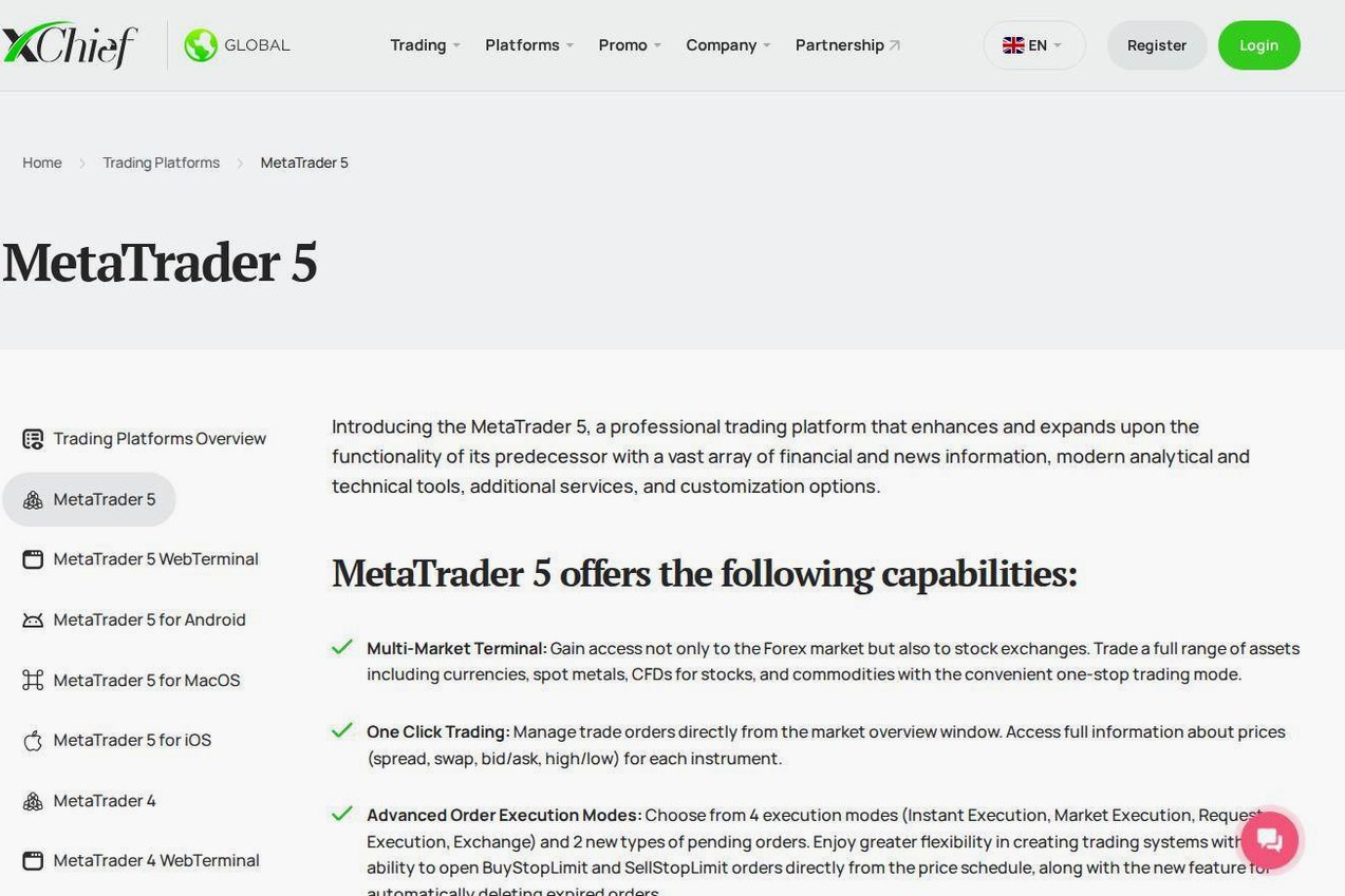 The platform page on the XChief website
